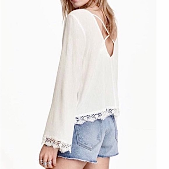 H&M  Coachella Tops - H&M Coachella Gauze Crochet Trim X back 4